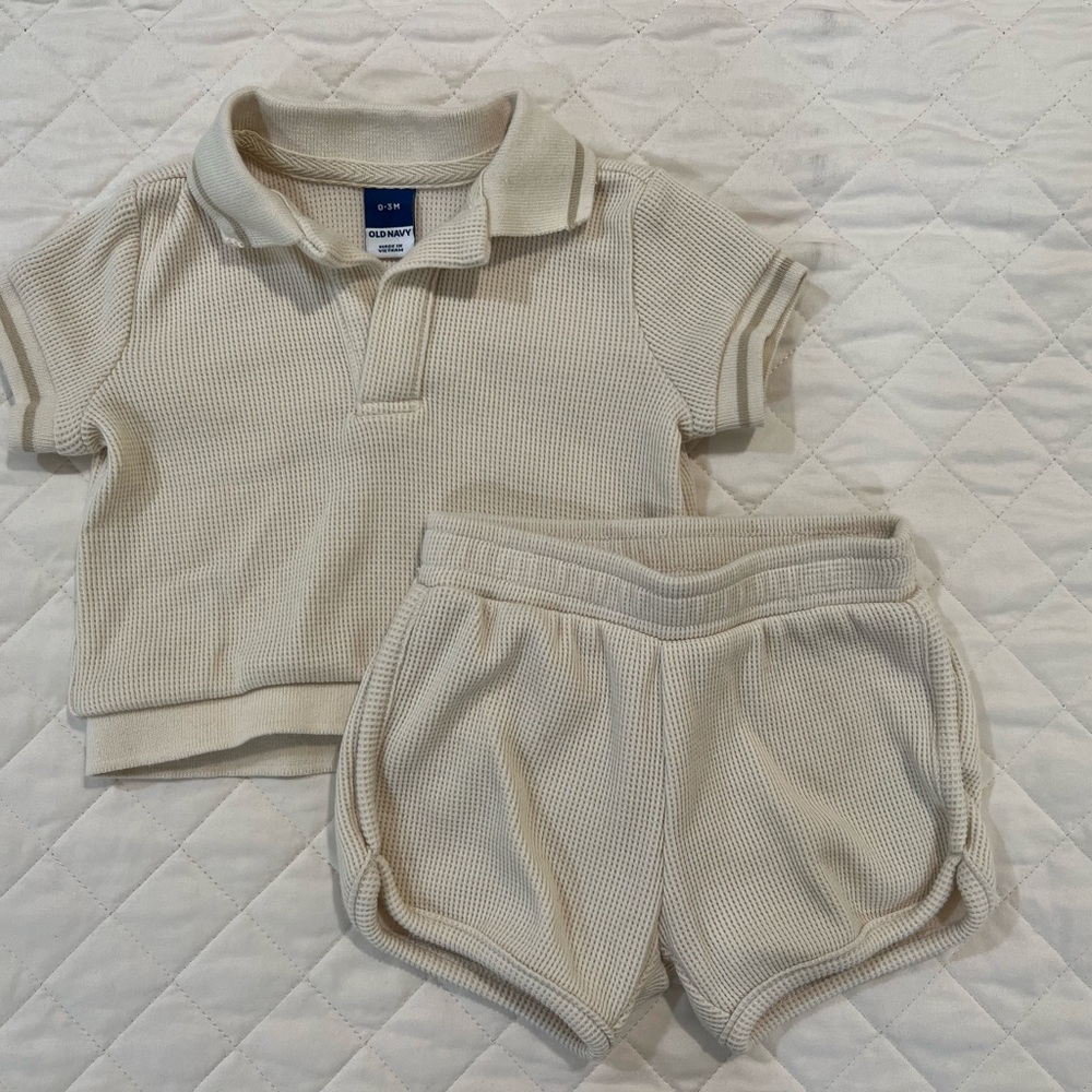Old Navy | Collared Waffle Short Set | 0-3M